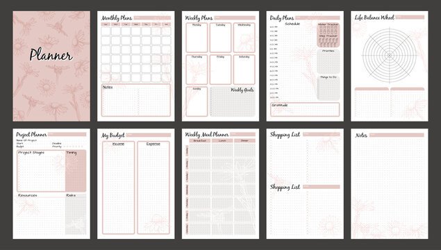 Pink Floral Planner Bundle, Printable Undated Planner Pages, Monthly Weekly Daily Planner, Project & Budget Tracker, Digital Download
