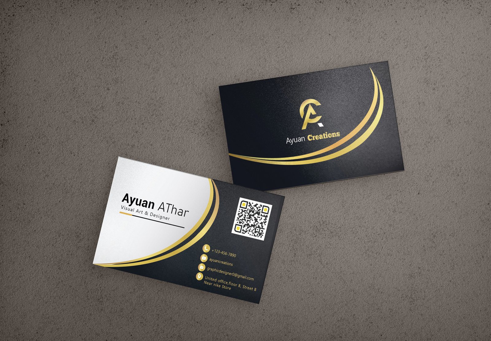 Luxury Gold & Black Business Card Template – Editable Corporate Visiting Card, Professional Visual Artist Card, Instant Download