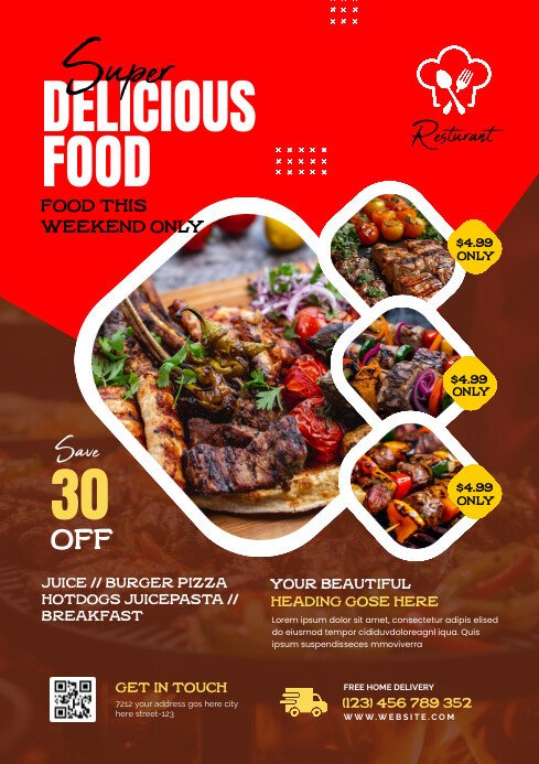 Super Delicious Food Promo Flyer Template – Editable Restaurant Special Deal Poster, Fast Food Social Media Post, Instant Download