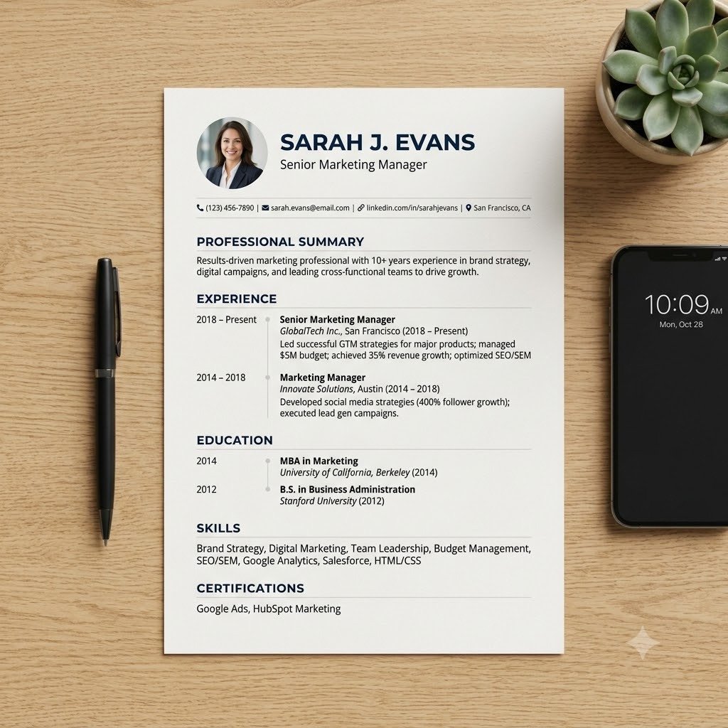 Minimalist Resume CV Template – Editable Professional Resume Layout, Executive Curriculum Vitae, Instant Download
