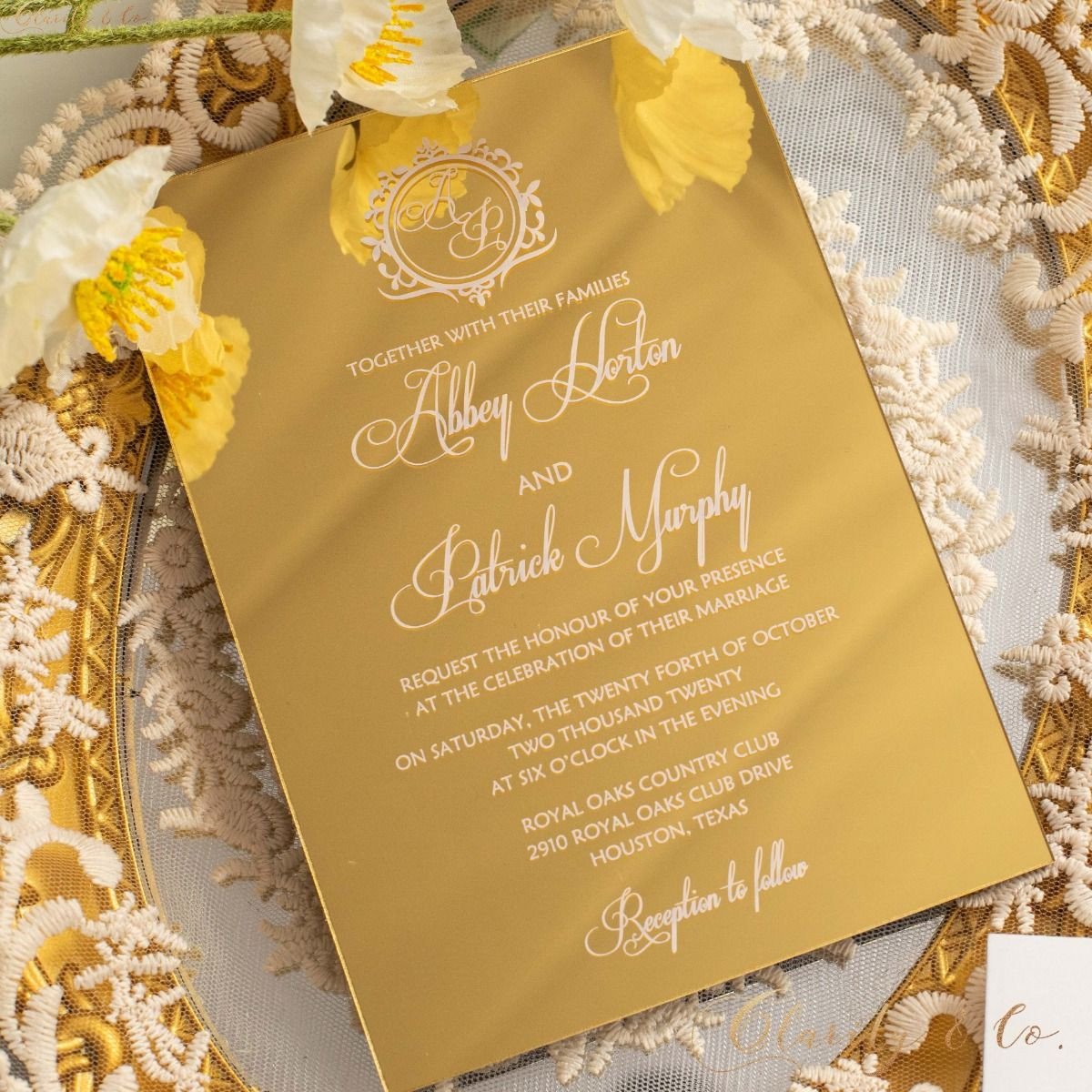 Luxury Gold Mirror Acrylic Wedding Invitation Template – Editable Elegant Marriage Invitation, Royal Event Card Printable, Instant Download