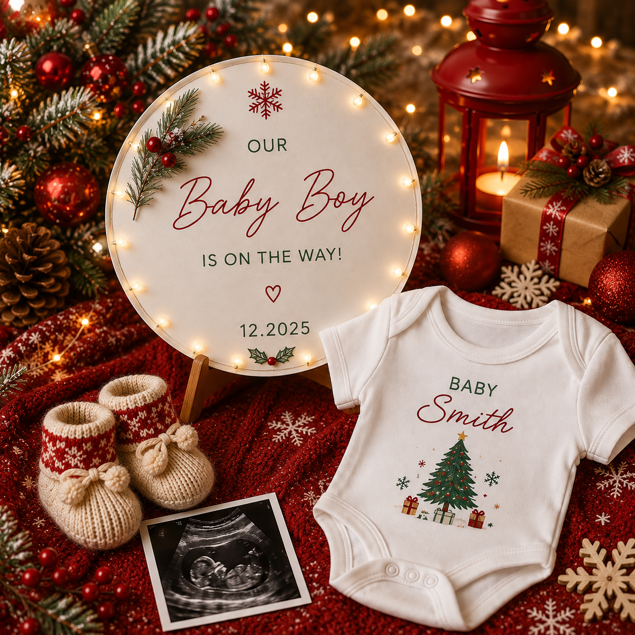 Christmas Pregnancy Announcement December Due Date, Canva Template, Editable December Reveal, (Digital Download)