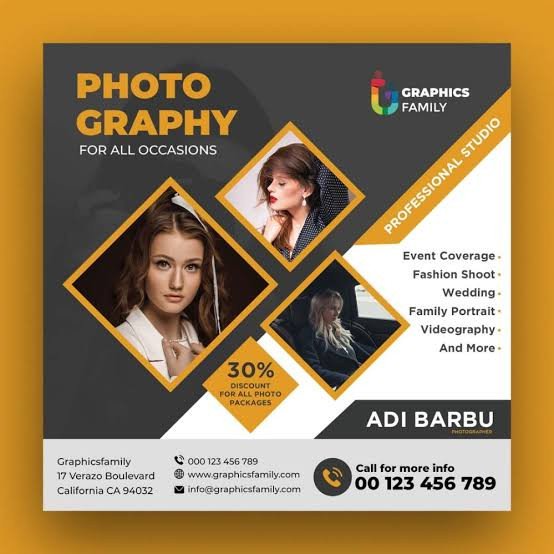 Photography Services Social Media Flyer Template – Editable Studio Marketing Post, Gold & Charcoal Photo Promotion Design, Instant Download